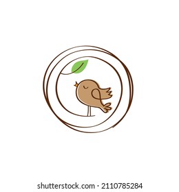 Bird Nest line art logo icon sign symbol design concept. Vector illustration.