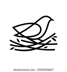 Bird Nest Line Art Logo Design. Nature Bird Nest Line Art Vector Illustration