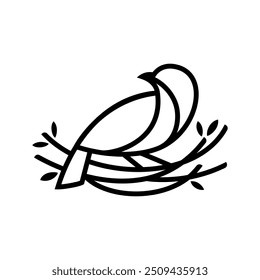 Bird Nest Line Art Logo Design. Nature Bird Nest Line Art Vector Illustration