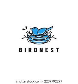 bird and bird nest line art monoline style icon logo design illustration 2