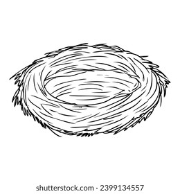 bird nest line vector illustration,isolated on white background,top view