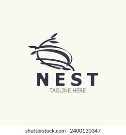 Bird nest logo branch natural root tree spring template vector