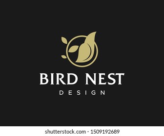 Bird nest logo design. Simple line art logo vector. Flat style symbol.