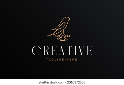 Bird Nest Logo Design Template. Vector Illustration of Creative incubation bird's nest on one line. Vintage Modern Logo Line Art Design Template