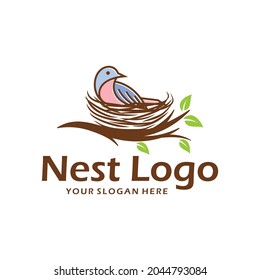 bird nest logo design vector illustration