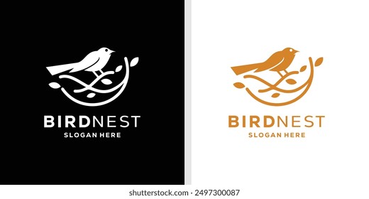 Bird nest logo design vector silhouette illustration