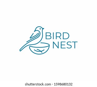 Bird with nest logo design. Bird watching vector design. Birding logotype