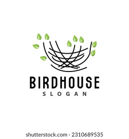 Bird Nest Logo, Bird House Shelter Vector, Modern Line Design Minimalist Style, Symbol Template Icon