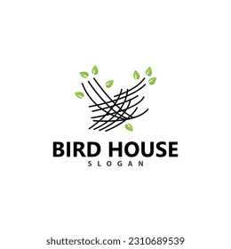 Bird Nest Logo, Bird House Shelter Vector, Modern Line Design Minimalist Style, Symbol Template Icon