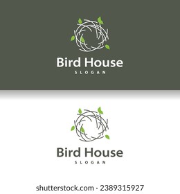 Bird Nest Logo, Bird House Shelter Vector, Modern Line Vintage Design Minimalist Style Symbol Template