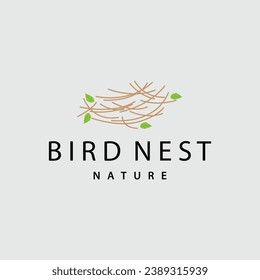 Bird Nest Logo, Bird House Shelter Vector, Modern Line Vintage Design Minimalist Style Symbol Template