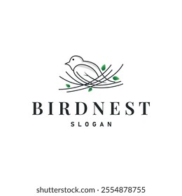 Bird Nest Logo, Bird House Shelter Vector, Modern Line Design Minimalist Style, Symbol Template Icon