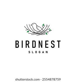 Bird Nest Logo, Bird House Shelter Vector, Modern Line Design Minimalist Style, Symbol Template Icon