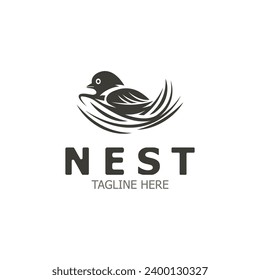 Bird nest logo natural root and leaf habitat bird house isolated template vector