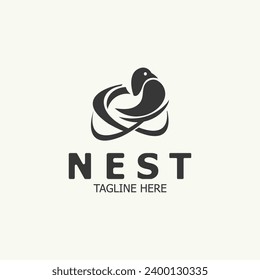 Bird nest logo natural root and leaf habitat bird house isolated template vector