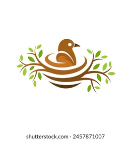 Vogelnestlogo mit Baumkonzept, einzigartiges Nestlogo