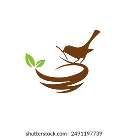 Bird nest logo with tree concept, unique nest logo