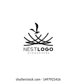 Bird nest logo vector icon template line art outline design