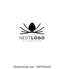 Bird nest logo vector icon template line art outline design