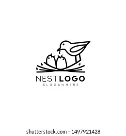 Bird nest logo vector icon template line art outline design