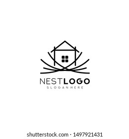 Bird nest logo vector icon template line art outline design