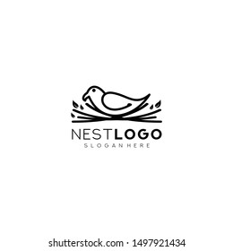 Bird nest logo vector icon template line art outline design