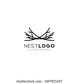 Bird nest logo vector icon template line art outline design