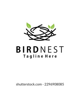 bird nest logo vector icon illustration with leaf symbol, bird house symbol logo Vector template