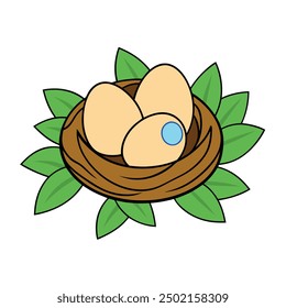 Bird Nest on Branch with Eggs Vector Illustration - Cartoon, Clipart, and Line Art Design