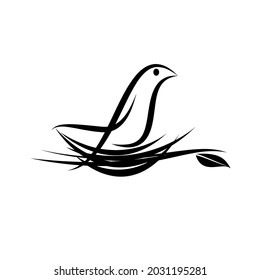 bird in nest on the tree. vector abstract and simple logo 