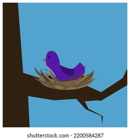 A bird in a nest on a treebranch.