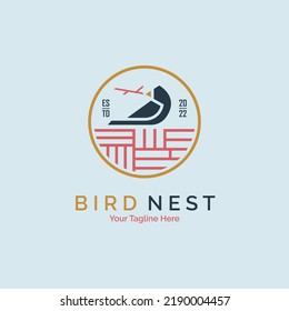bird nest outline logo template design for brand or company and other