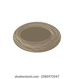 Bird nest, perch, breeding place, birdhouse, oval shape, filled with many thin curved lines of varying thickness and color. isolated on white background. vector