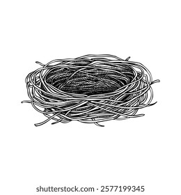 Bird nest sketch. Hand drawn spring illustration. Birdhouse vector. Easter design element. Not AI generated