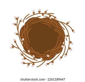Bird nest of small twigs flat icon. Vector illustration
