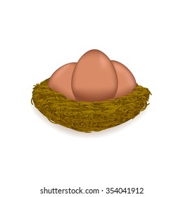 Bird Nest. Nest With Three Eggs. Vector Illustration