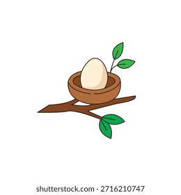 Ilustração do vetor de ninho de pássaro com um ninho tecido com ovos dentro. Estilo plano mínimo e detalhado, perfeito para designs com temas naturais, materiais educacionais, cartões de saudação, projetos de vida selvagem e arte digital ou impressa.