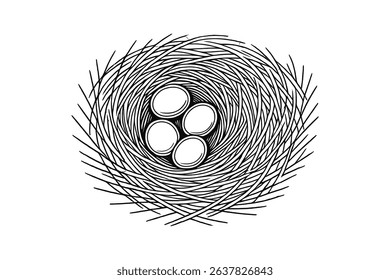 Bird Nest Vector Illustration Set Wildlife Design Elements Line Art Style