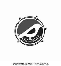 bird and nest vector logo black and white colour