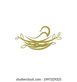bird nest vector logo illustration. animal nature home symbol.