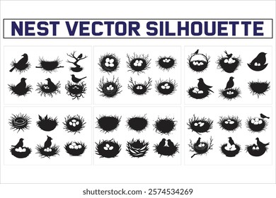 Bird Nest Vector Silhouette Collection