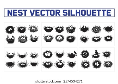 Bird Nest Vector Silhouette Collection