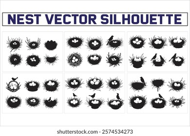 Bird Nest Vector Silhouette Collection