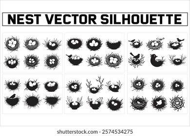 Bird Nest Vector Silhouette Collection