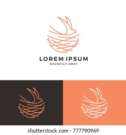 bird nest walet logo vector line art outline download monoline