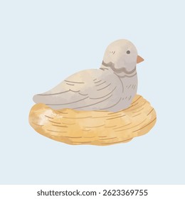 bird in the nest with watercolor style