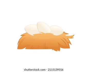 Nido de aves con huevos blancos ilustración vectorial en fondo blanco
