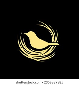 Bird and its nest yellow color illustration logo design on white background
