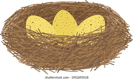 Bird nest with yellow eggs vector illustration