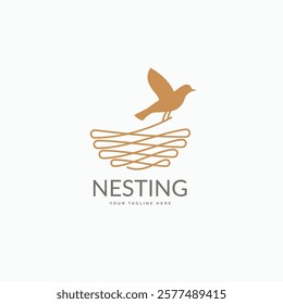 Bird nesting simple line logo vector icon sign symbol illustration